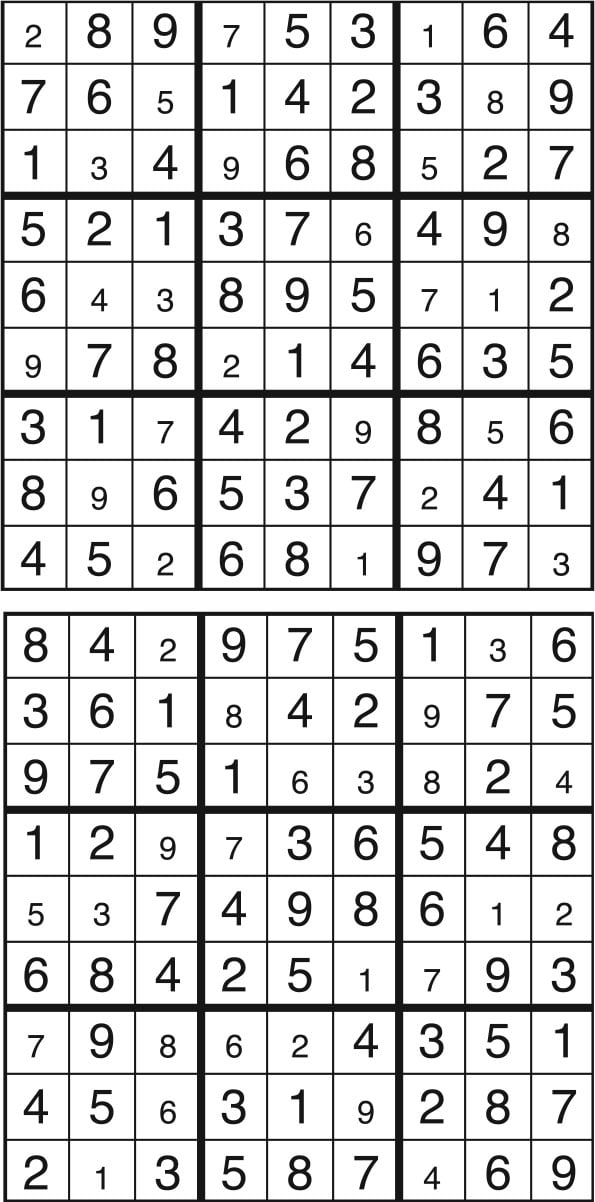 Solutions des sudokus du précédent numéro