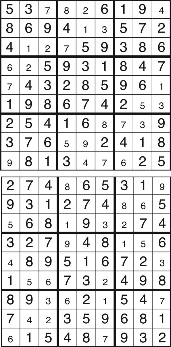 Solutions des sudokus du précédent numéro