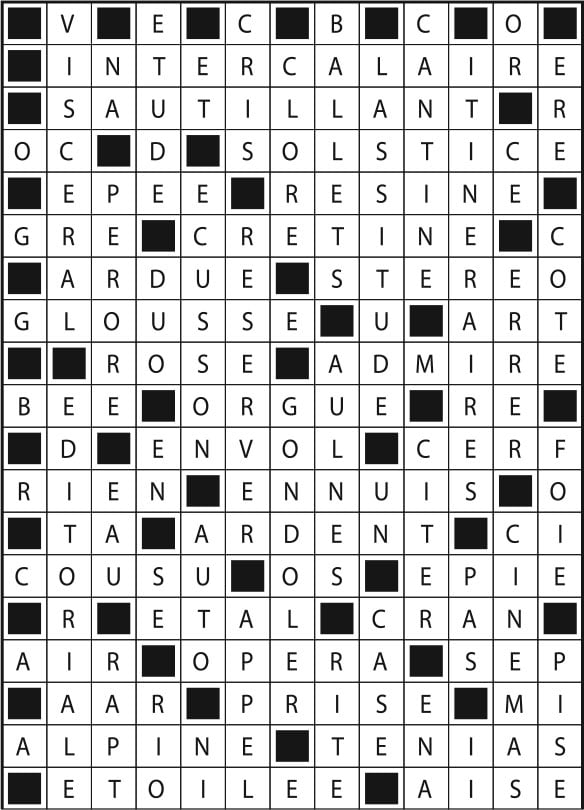 Solutions des mots fléchés du précédent numéro