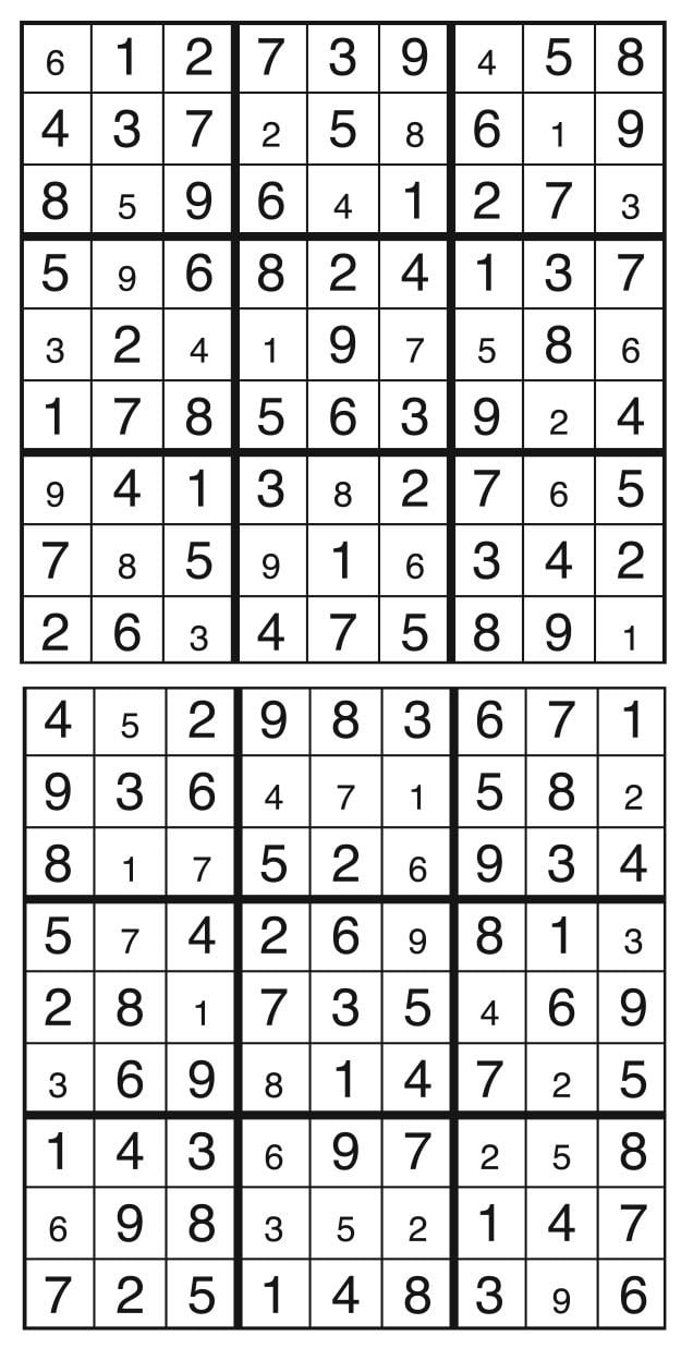 Solutions des sudokus du précédent numéro