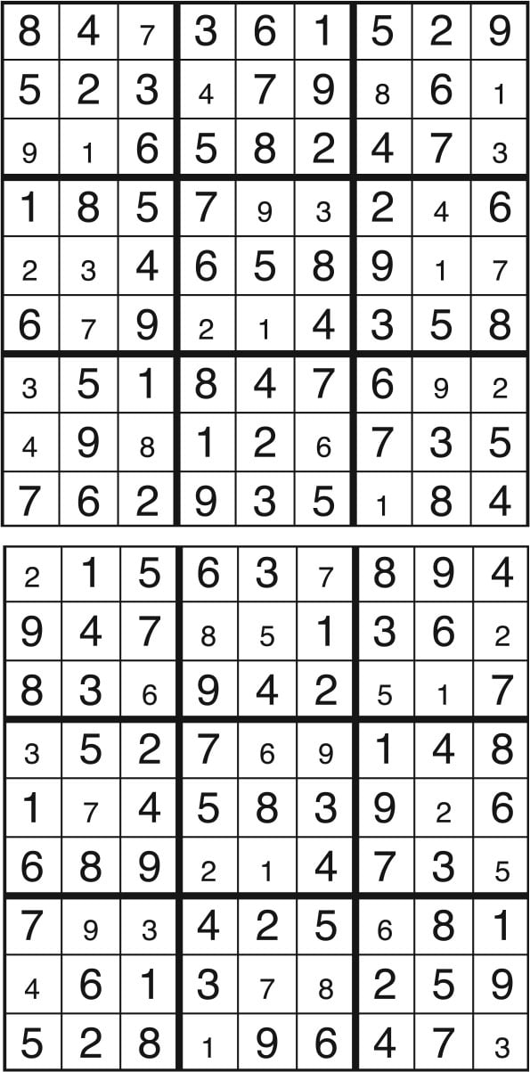 Solutions des sudokus du précédent numéro