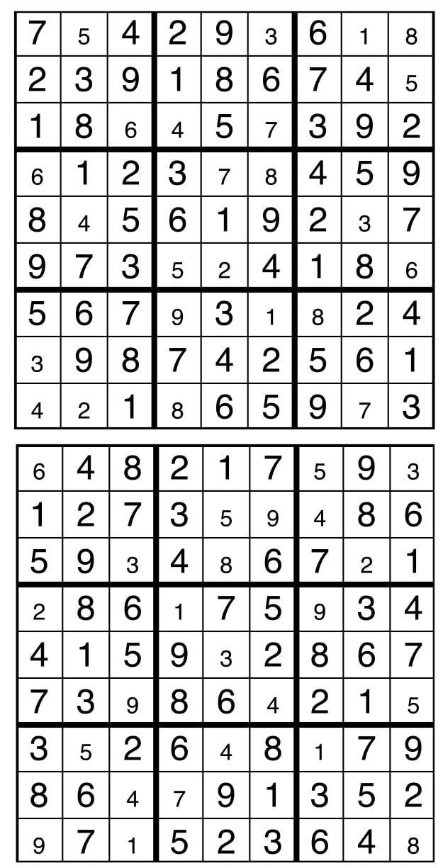 Solutions des sudokus du précédent numéro