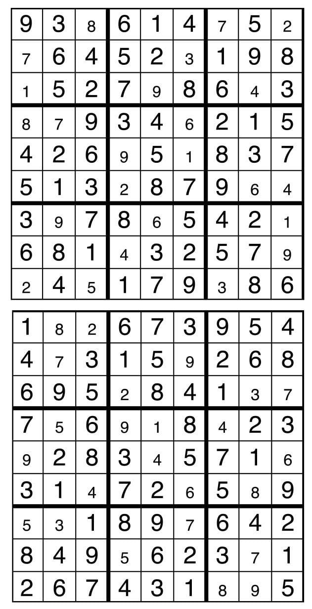 Solutions des sudokus du précédent numéro
