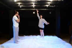 Sahar Assaf and Elie Youssef play Lynn and Jad, a couple confronted with the wear of time, in "My Love, Go Back to Bed," directed by Lina Abyad at the KED. (Credit: Alexy Frangieh)