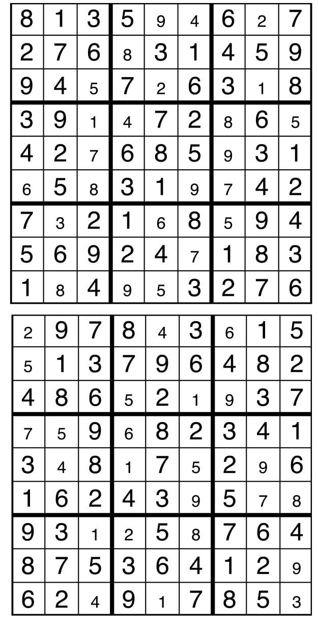 Solutions des sudokus du précédent numéro
