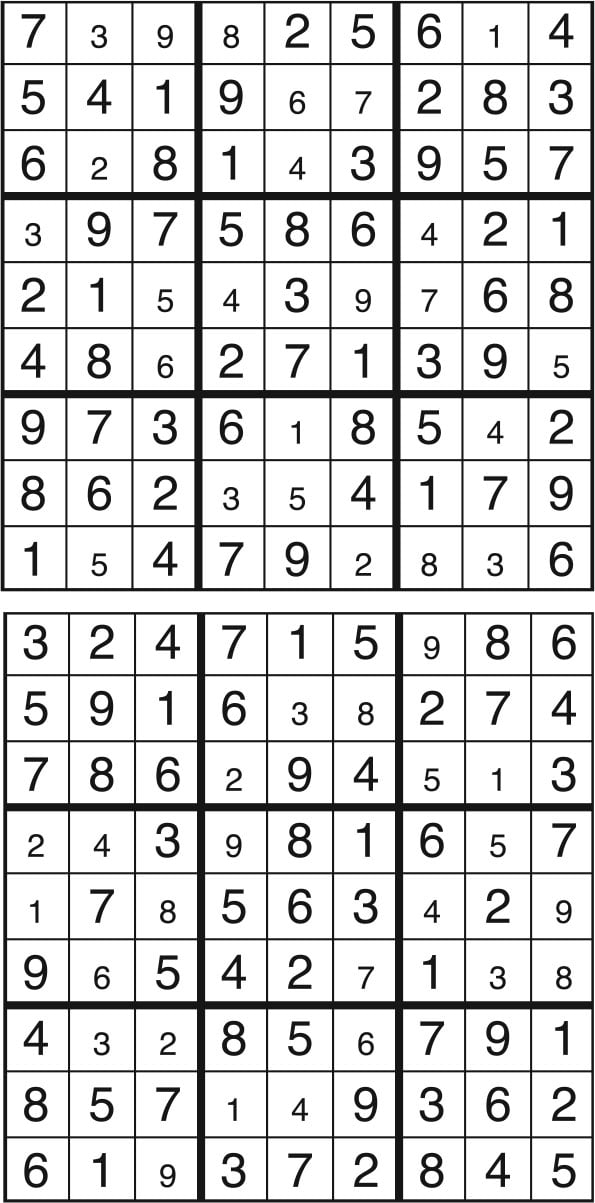 Solutions des sudokus du précédent numéro