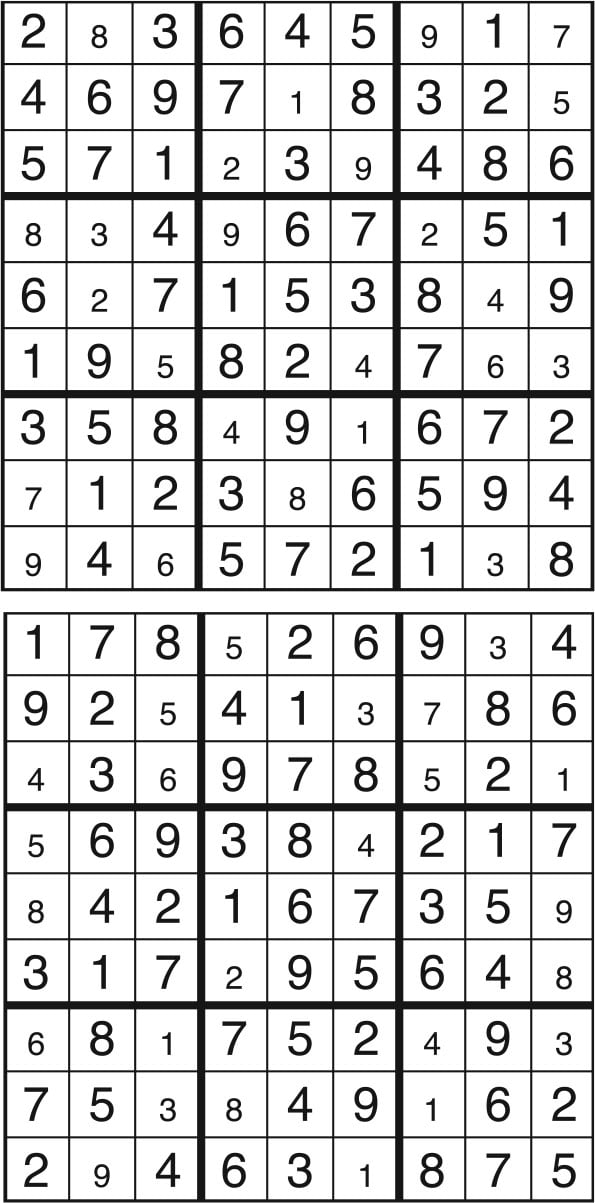 Solutions des sudokus du précédent numéro