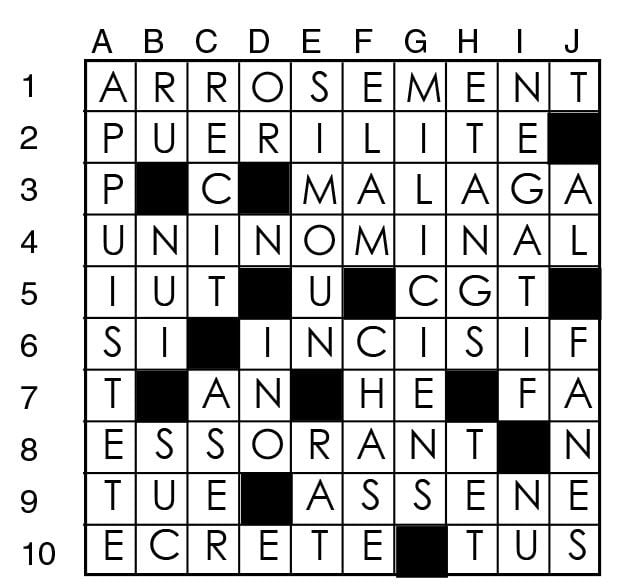 Solutions des mots croisés du précédent numéro