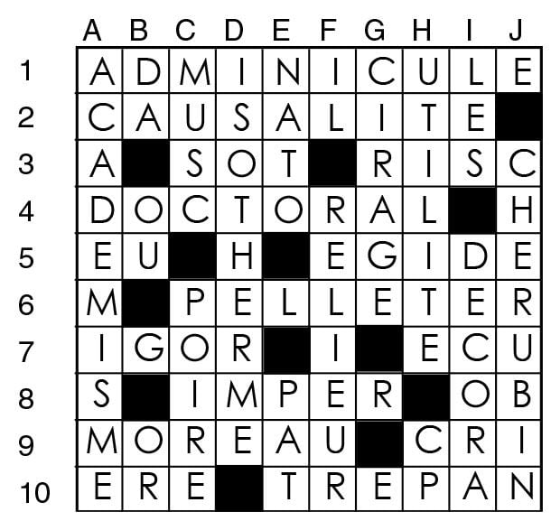 Solutions des mots croisés du précédent numéro