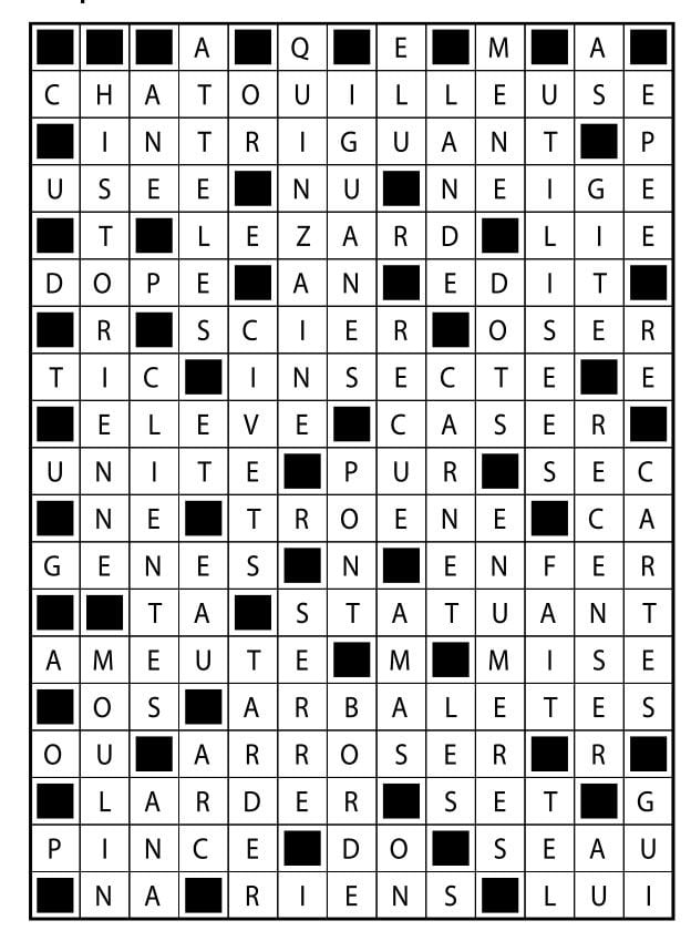 Solutions des mots fléchés du précédent numéro