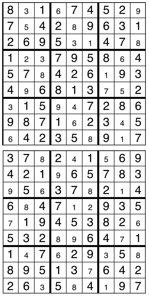 Solutions des sudokus du précédent numéro