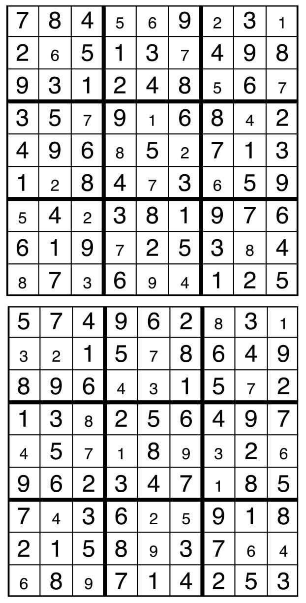 Solutions des sudokus du précédent numéro