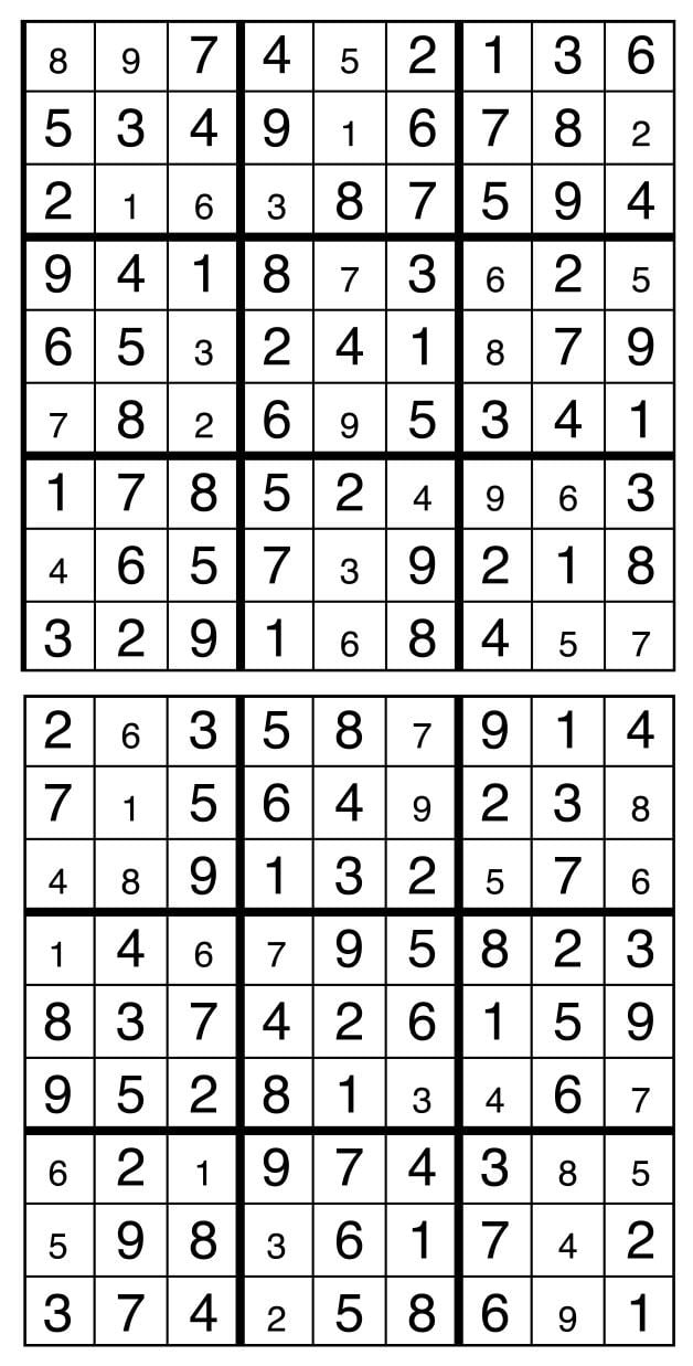 Solutions des sudokus du précédent numéro