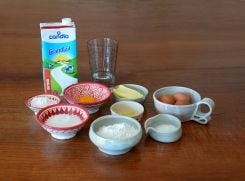 The ingredients for cream puffs.
