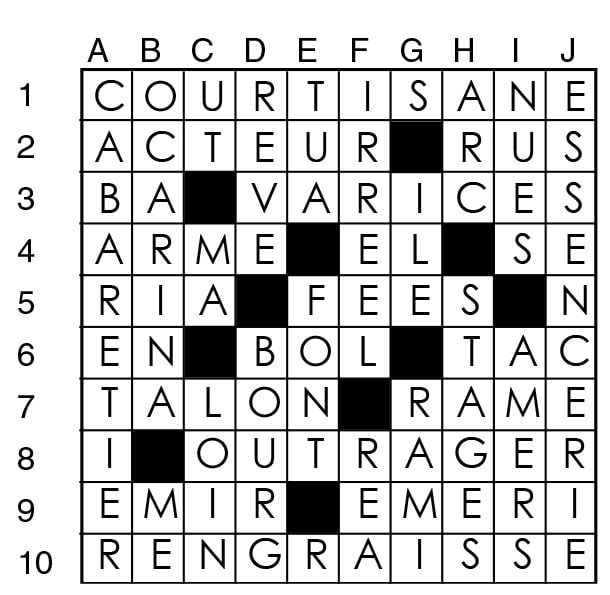 Solutions des mots croisés du précédent numéro