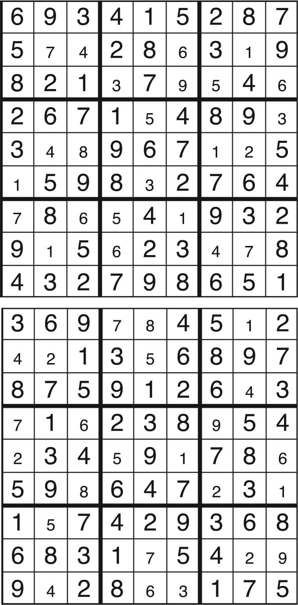Solutions des sudokus du précédent numéro