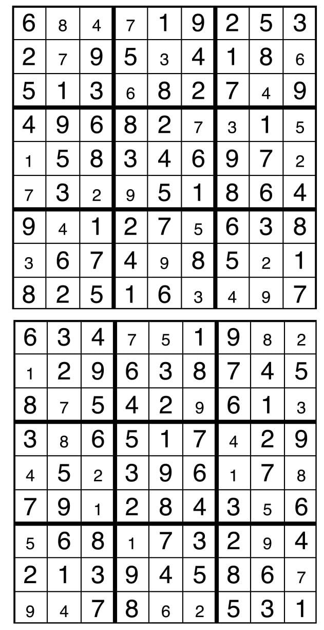 Solutions des sudokus du précédent numéro
