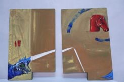Enzo Cucchi, Sans titre (diptyque), 2024, huile sur panneau , 2 × 30 × 20 cm. Avec l'aimable autorisation de l'artiste