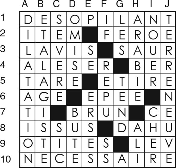 Solutions des mots croisés du précédent numéro