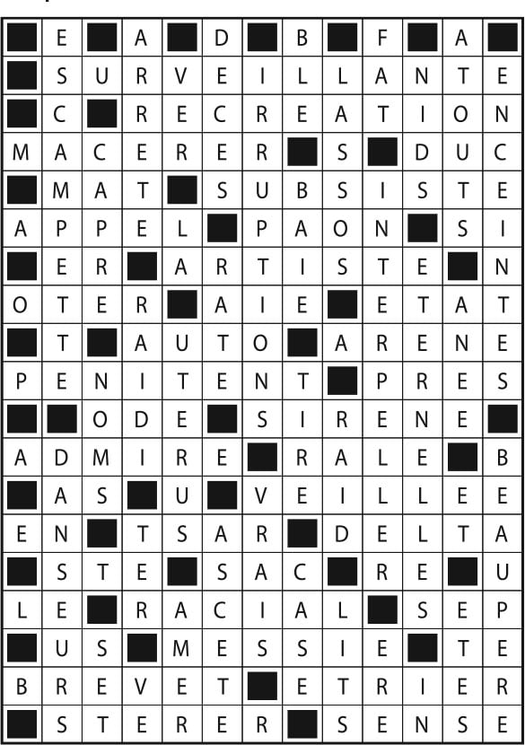 Solutions des mots fléchés du précédent numéro
