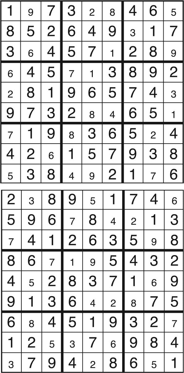 Solutions des sudokus du précédent numéro