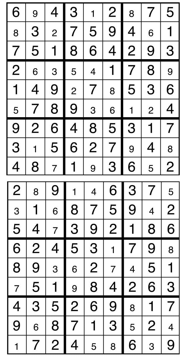 Solutions des sudokus du précédent numéro