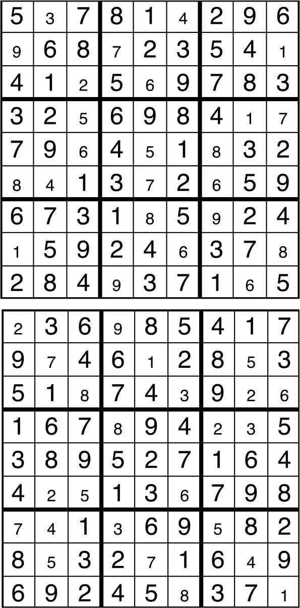 Solutions des sudokus du précédent numéro