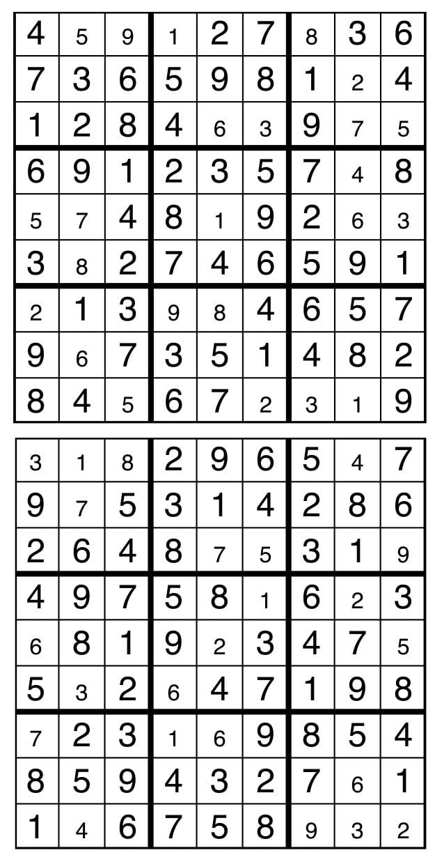 Solutions des sudokus du précédent numéro