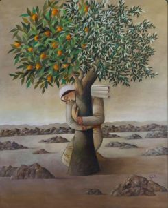 "From the River to the Sea", une peinture de Sliman Mansour qui circule sur les réseaux sociaux depuis l'annonce de sa disparition, comme un ultime hommage, Photo tirée d'Instagram.