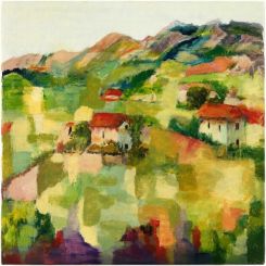 Une peinture de l’exposition intitulée « The House on the Hill », acrylique sur toile, 50 x 50 cm, 2026. Photo Mowie Aoun