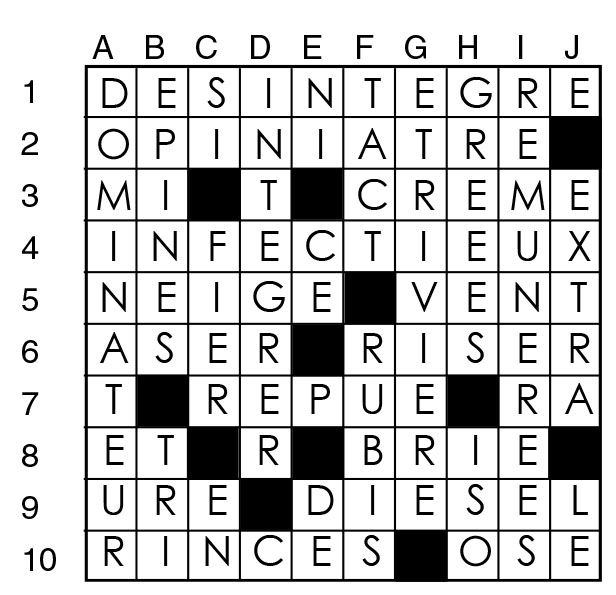 Solutions des mots croisés du précédent numéro