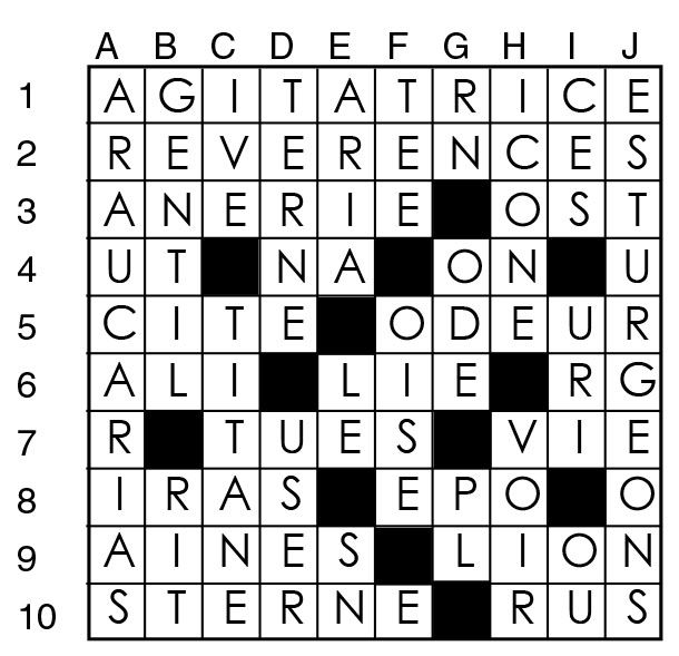 Solutions des mots croisés du précédent numéro