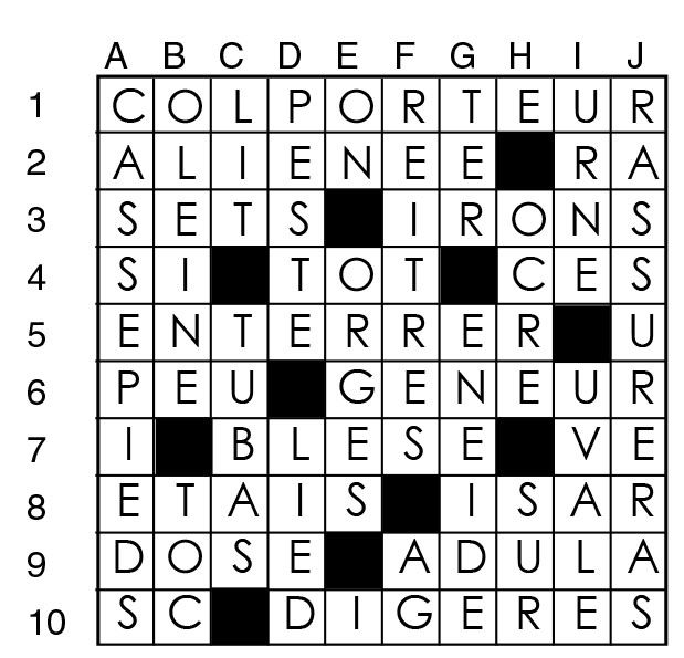 Solutions des mots croisés du précédent numéro