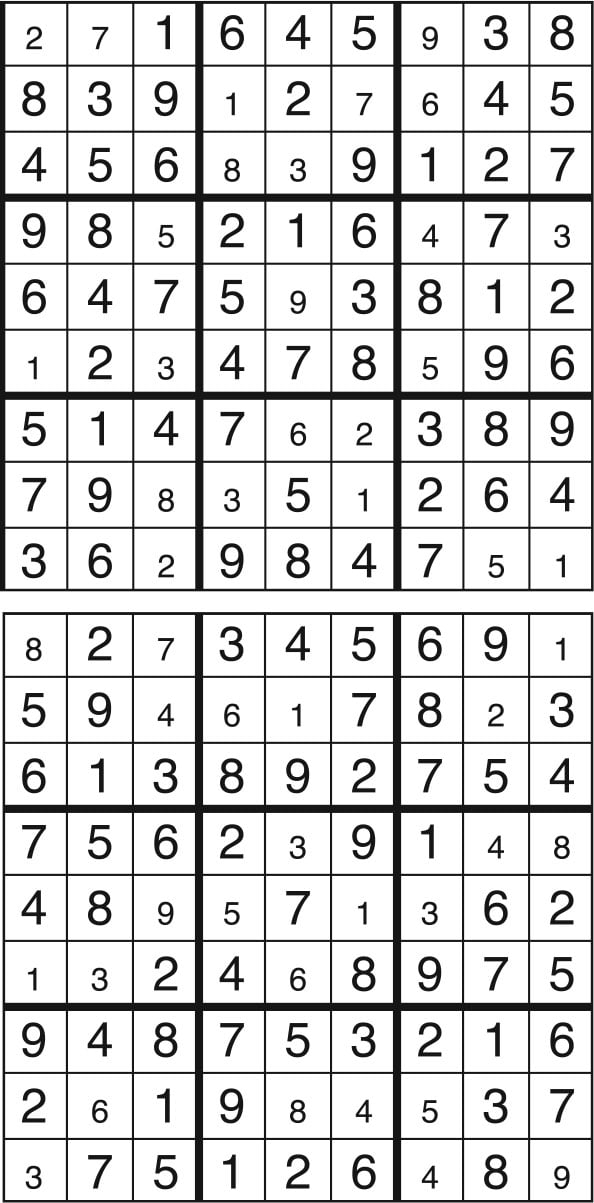 Solutions des sudokus du précédent numéro