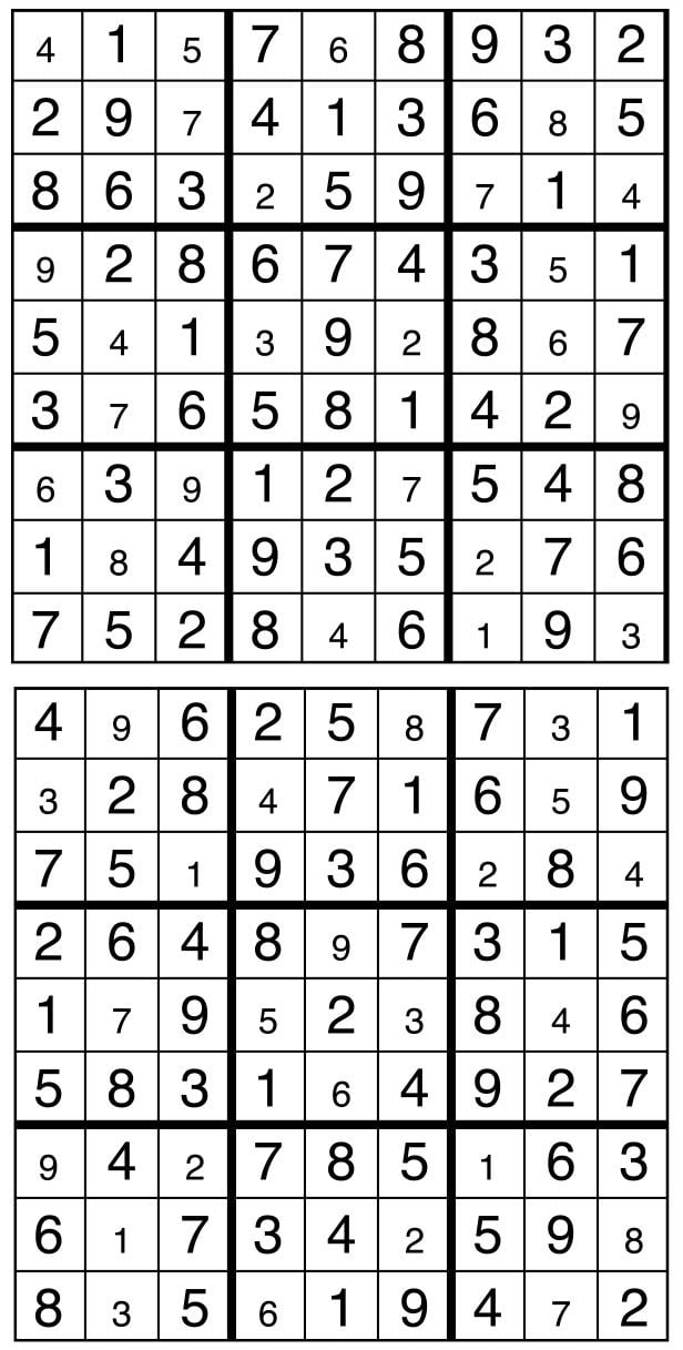 Solutions des sudokus du précédent numéro