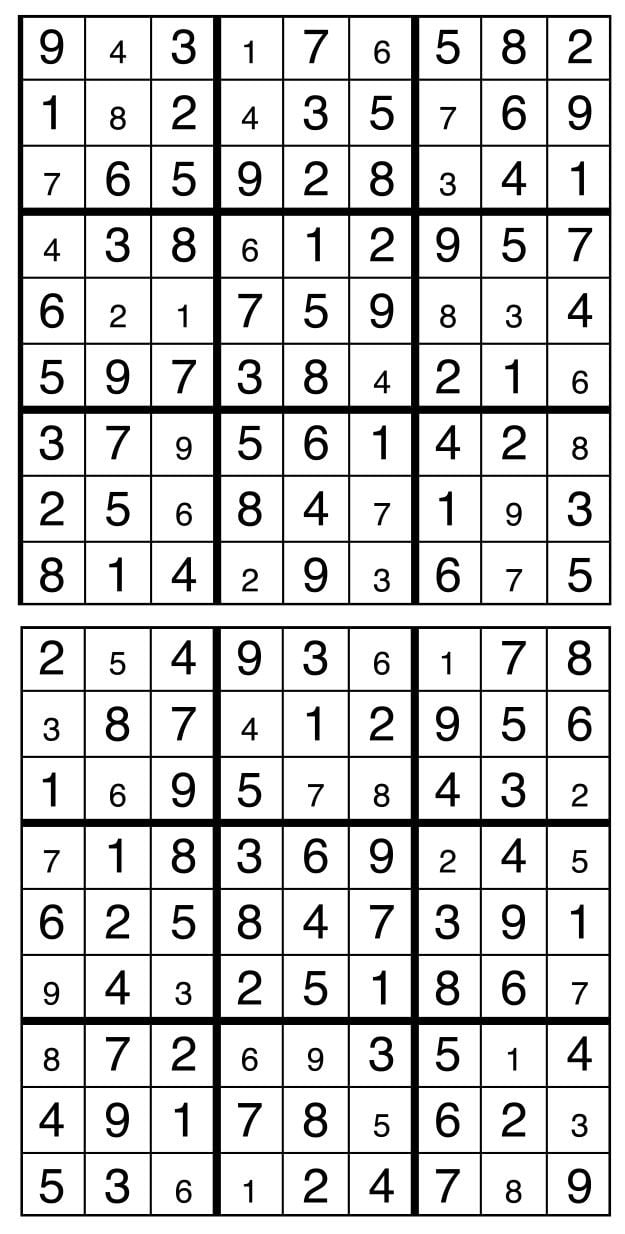 Solutions des sudokus du précédent numéro