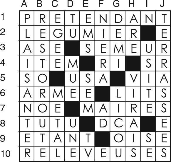 Solutions des mots croisés du précédent numéro