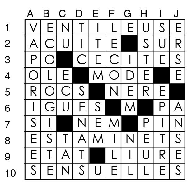 Solutions des mots croisés du précédent numéro