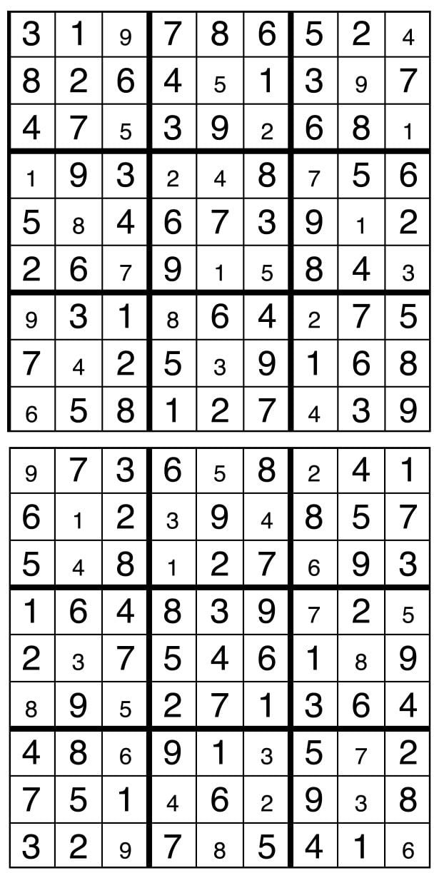 Solutions des sudokus du précédent numéro