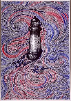 Un phare dessiné par Farid Schoucair au stylo à bille BIC, où la précision du trait fait surgir la lumière. Avec l’aimable autorisation de l’artiste