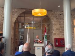 Le ministre de la Culture, Ghassan Salamé, prononçant son mot d’introduction lors du lancement de la plateforme d’archives numériques, à la Bibliothèque nationale, le 15 octobre 2026. Photo Rayanne Tawil/L’Orient-Le Jour