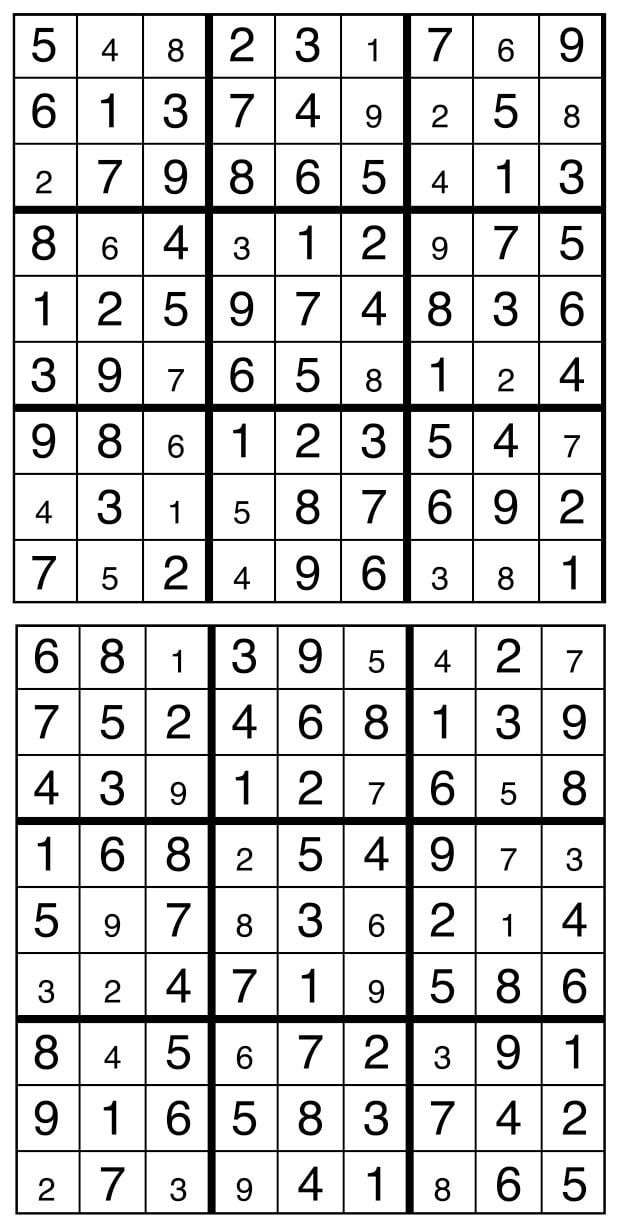 Solutions des sudokus du précédent numéro
