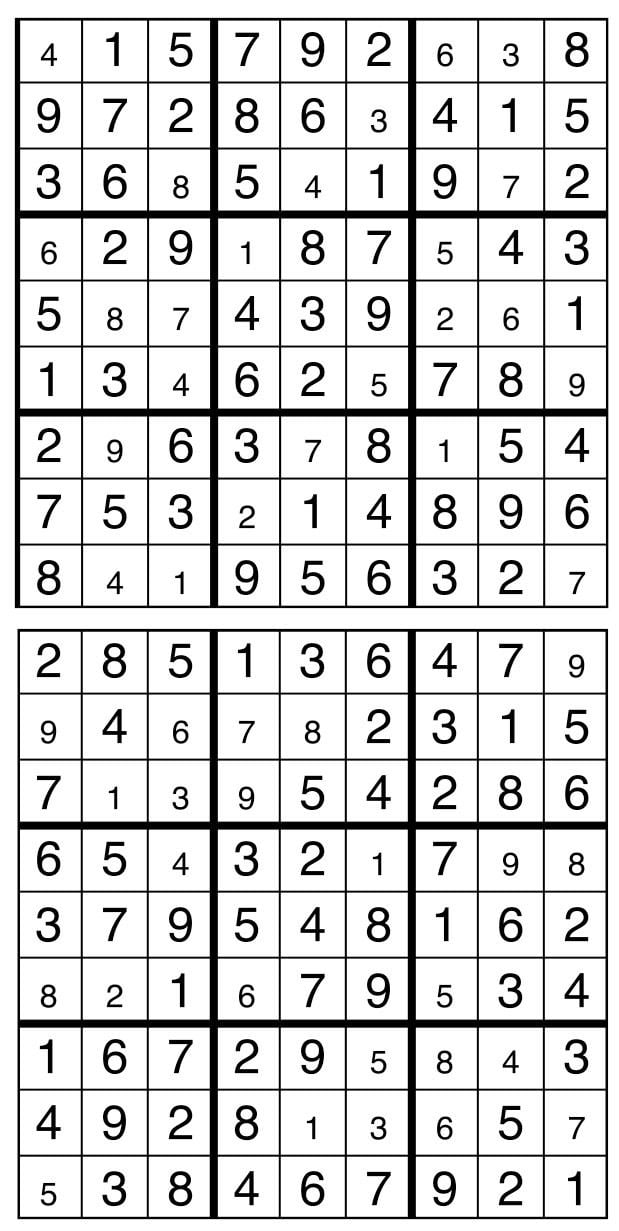 Solutions des sudokus du précédent numéro