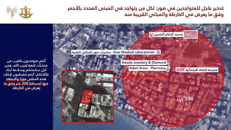 New evacuation orders for buildings marked in red in Sour, southern Lebanon
