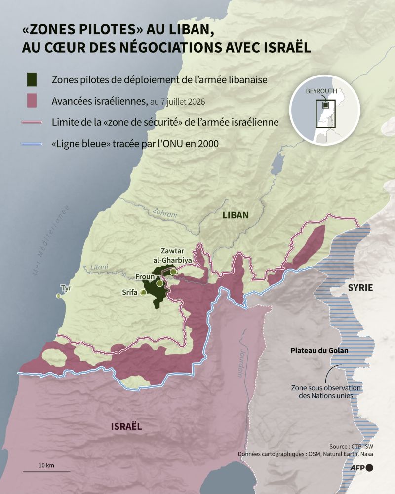 En  carte :  les « zones pilotes » au Liban-Sud