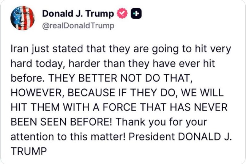 Trump warns Iran of unprecedented retaliation