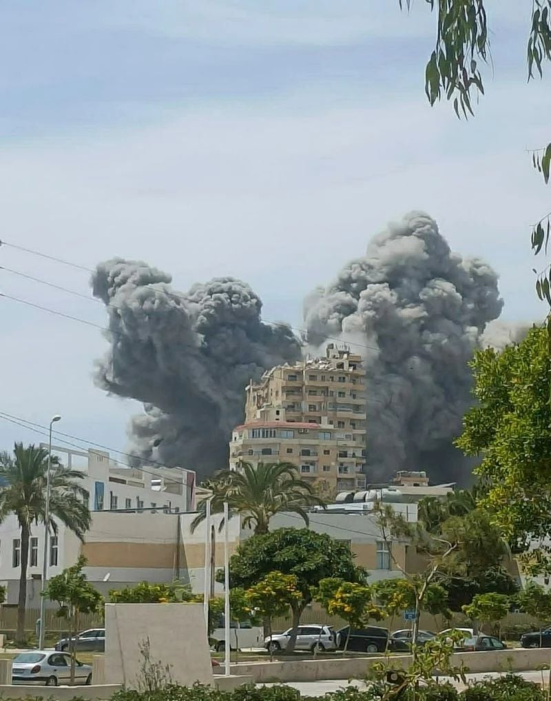In photos: two missiles strike a building in the center of Sour