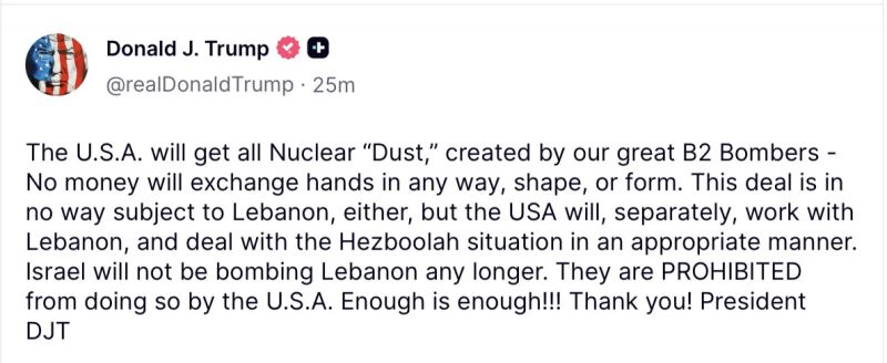 Israel banned from bombing Lebanon, Trump says