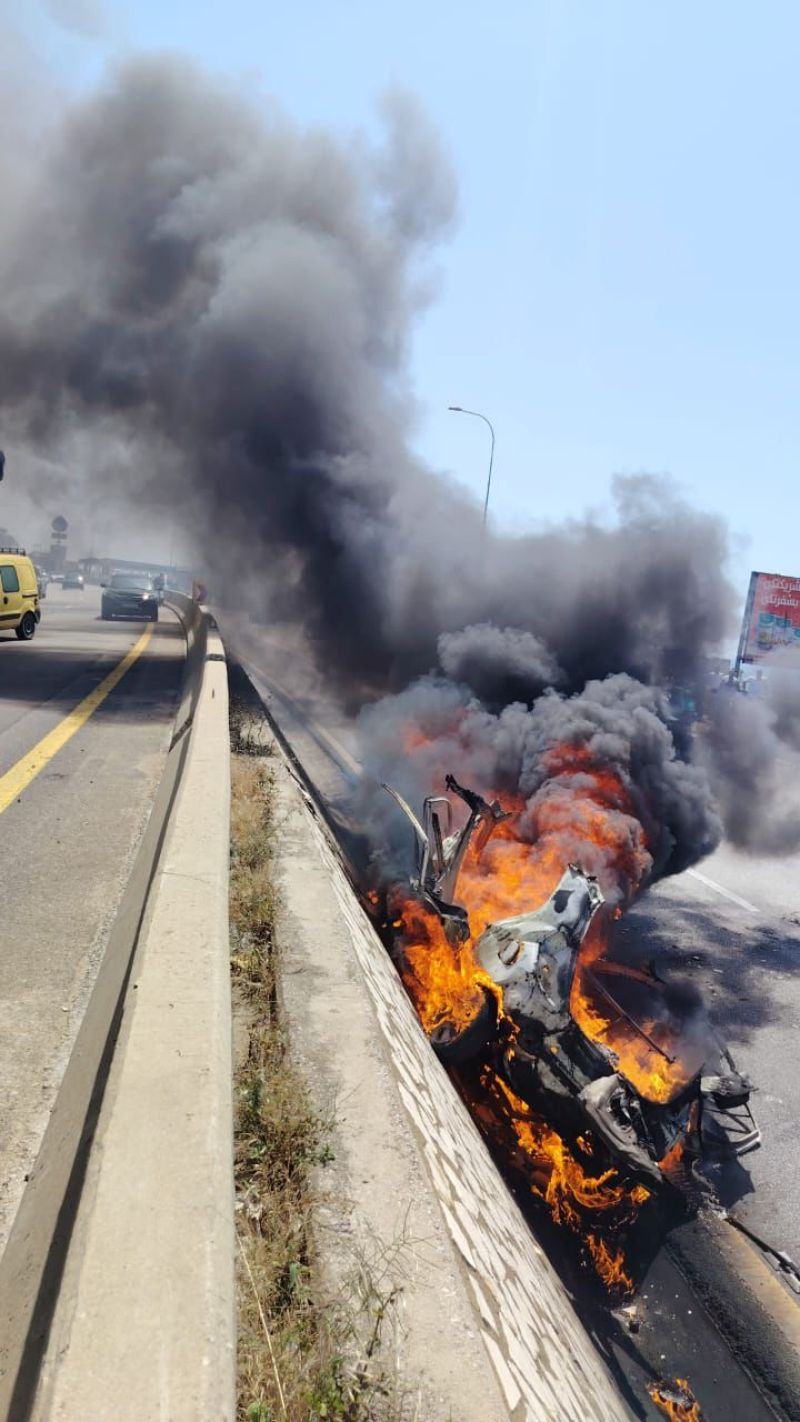 Israel targets car in Saadiyat, on highway between Saida and Beirut, killing driver and sending vehicle in flames 