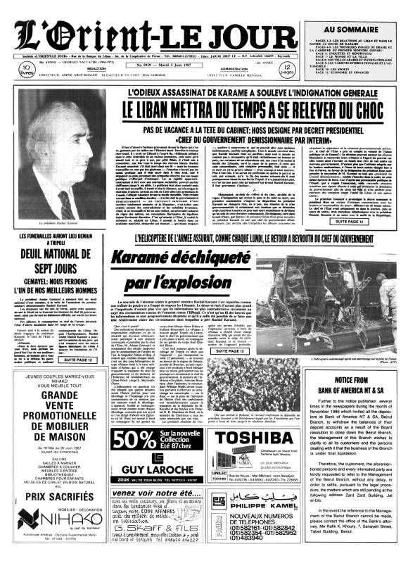 Assassinat du Premier ministre libanais Rachid Karamé